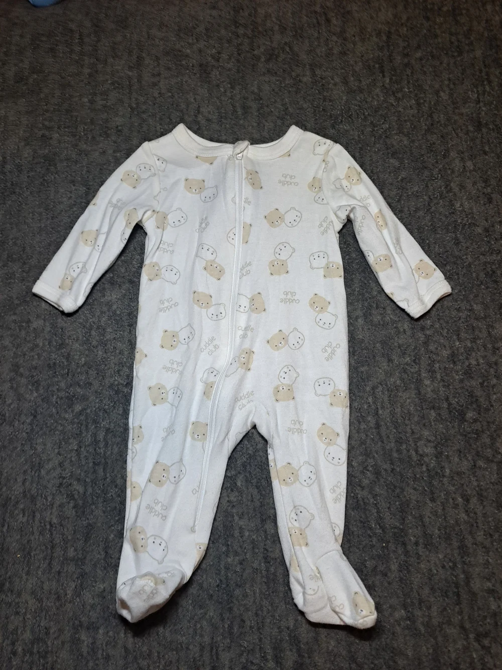 Little & Loved Cream Bear Print Baby One-Piece Footed Sleeper 0-3m Nwot